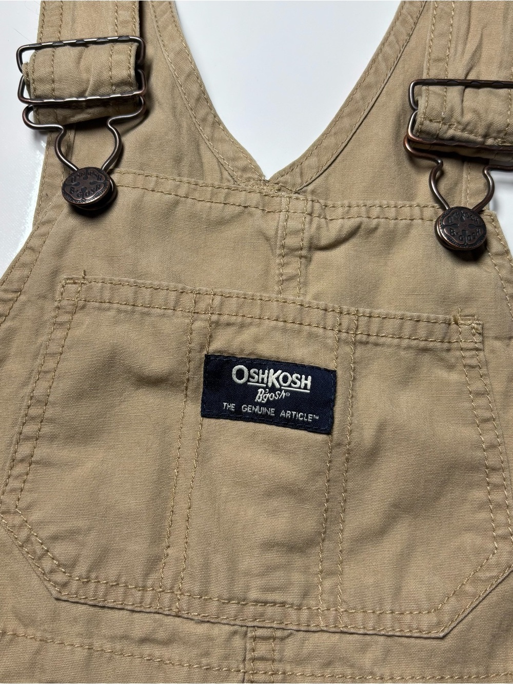 OshKosh B'gosh Toddler Boys Khaki Canvas Cargo Shortall Overalls 3T Summer - Picture 2 of 9